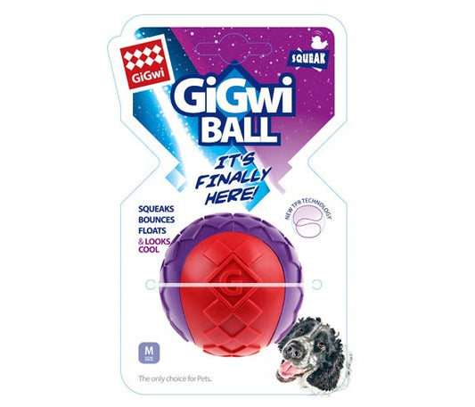 Gigwi Ball Squeaker Solid Red / Purple - Medium 1Pk
