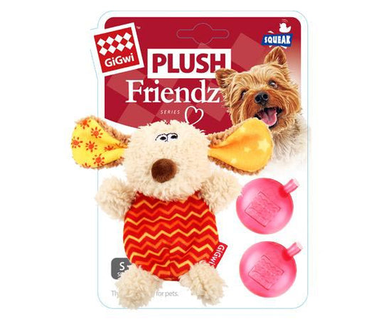GiGwi Dog Plush Friendz With Refillable Squeaker Grey / Red