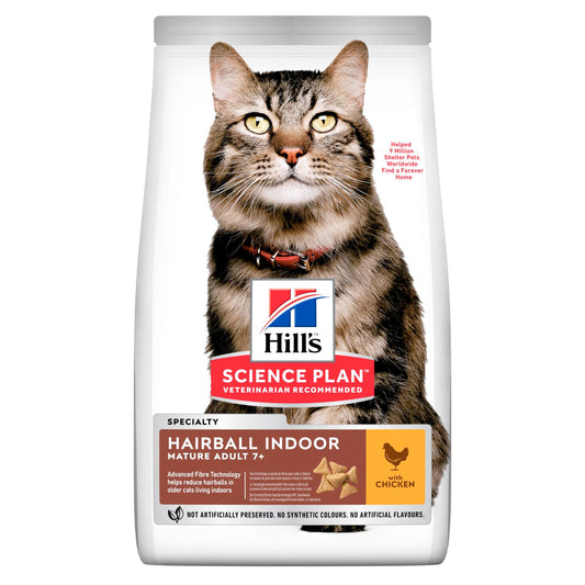 Hill's Science Plan Mature Adult Hairball Indoor Dry Cat Food Chicken Flavour - 2.5Kg