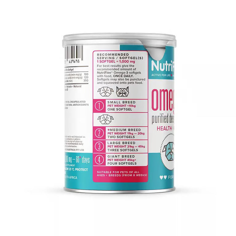 NutriFlex OmegaMax 120’s Purified Deep Sea Fish Oil Softgels For Dogs+Cats