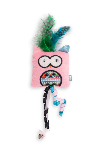 Indie Square Owl Cat Toy W/Feather 21cm