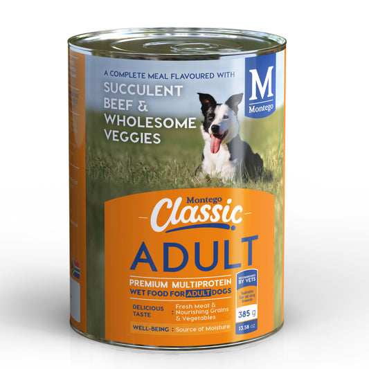 Montego  Classic Dog Wet Food Adult -  Beef and Veggies 385g