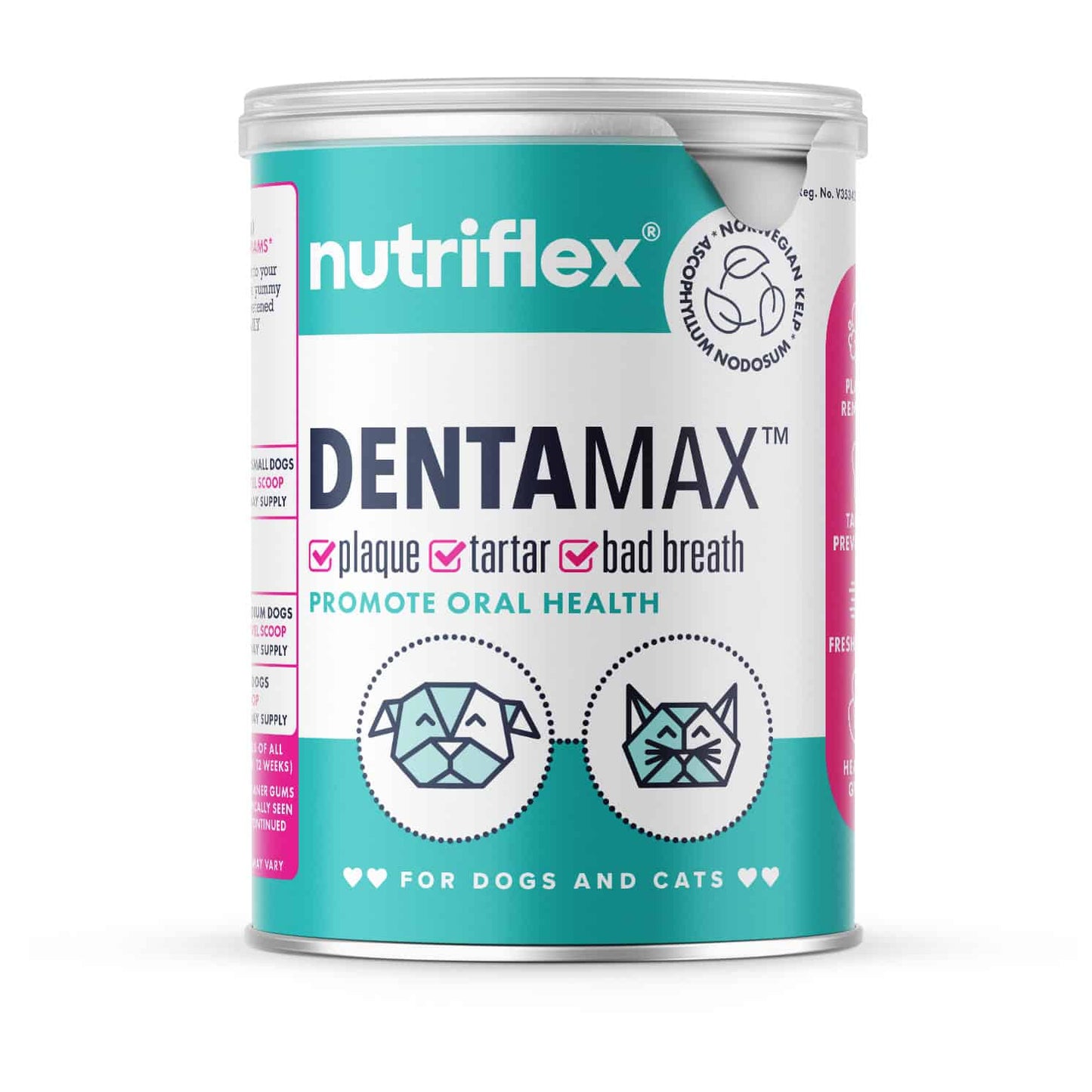 NutriFlex DentaMax 180g TUB - Clean Teeth, Eliminate Bad Breath and Remove Plaque For Dogs and Cats (3g SCOOP)