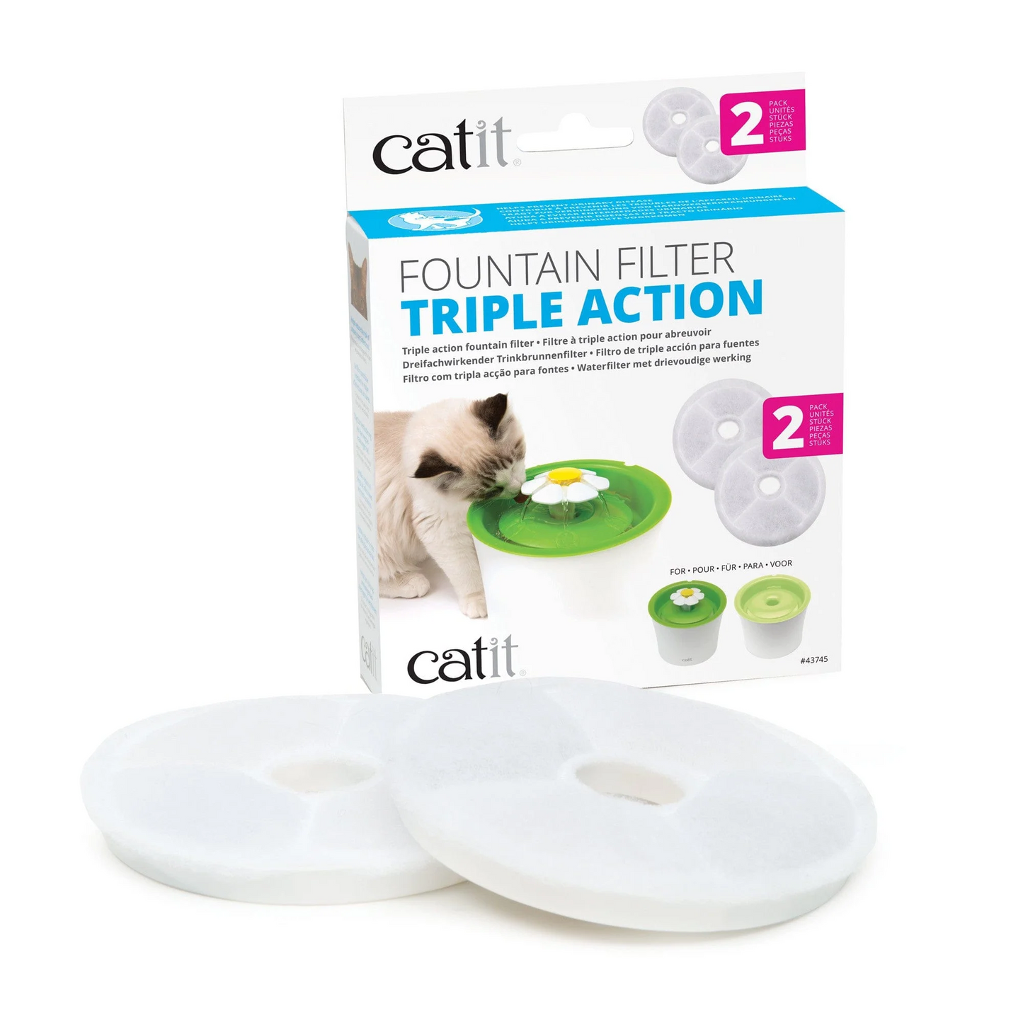 Catit Flower Drinking Triple Action Fountain Filter X 2pk (43742W & 43745W & 55600)