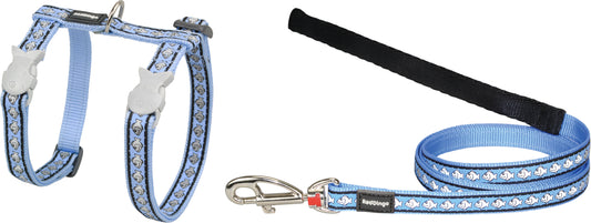 Cat Harness and Lead Combo Reflective Fish Mid Blue XS