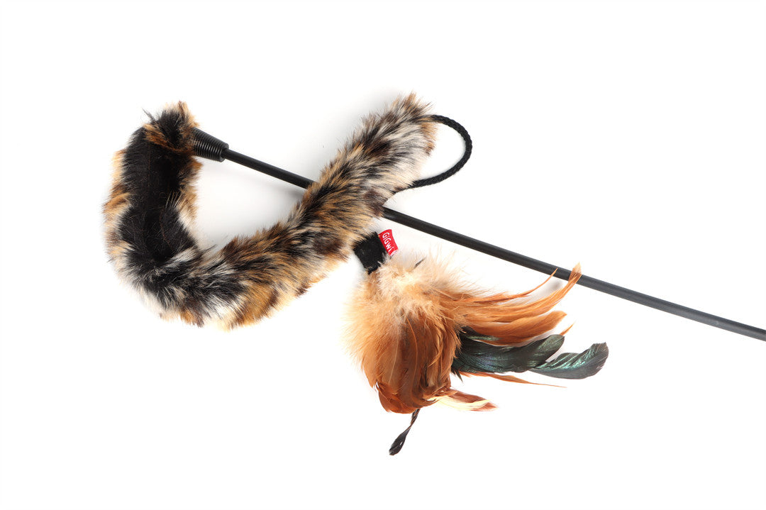 Catwand Feather Teaser w/Natural Feather. Plush Tail And TPR Handle