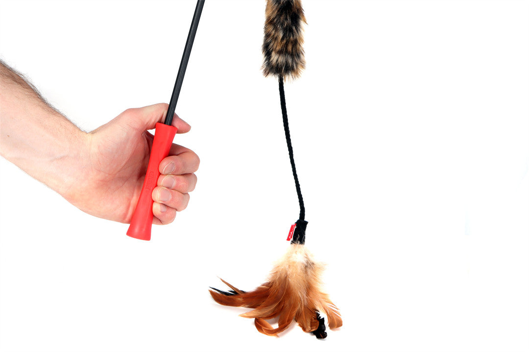 Catwand Feather Teaser w/Natural Feather. Plush Tail And TPR Handle