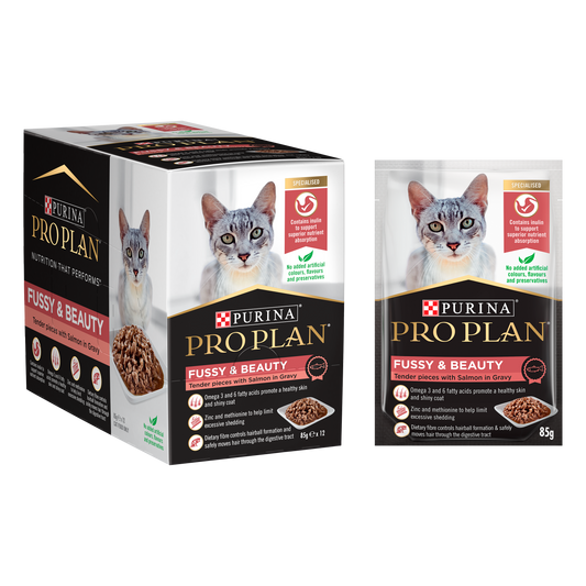 Purina Pro Plan Wet Cat Food Fussy and Beauty Salmon in Gravy 12 x 85g