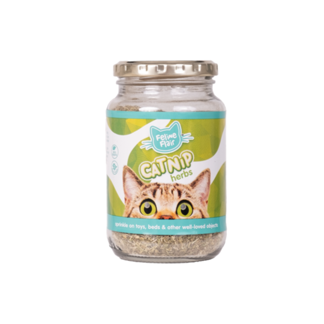 Feline Flair Catnip Herbs Glass Jar 60g